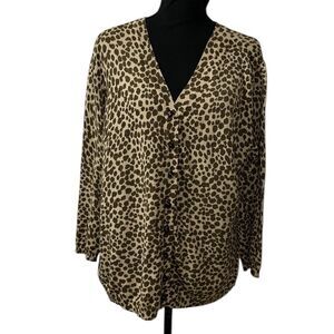 Jaclyn Smith Leopard Print Brown & Tan Button Down Cardigan(Size XL)